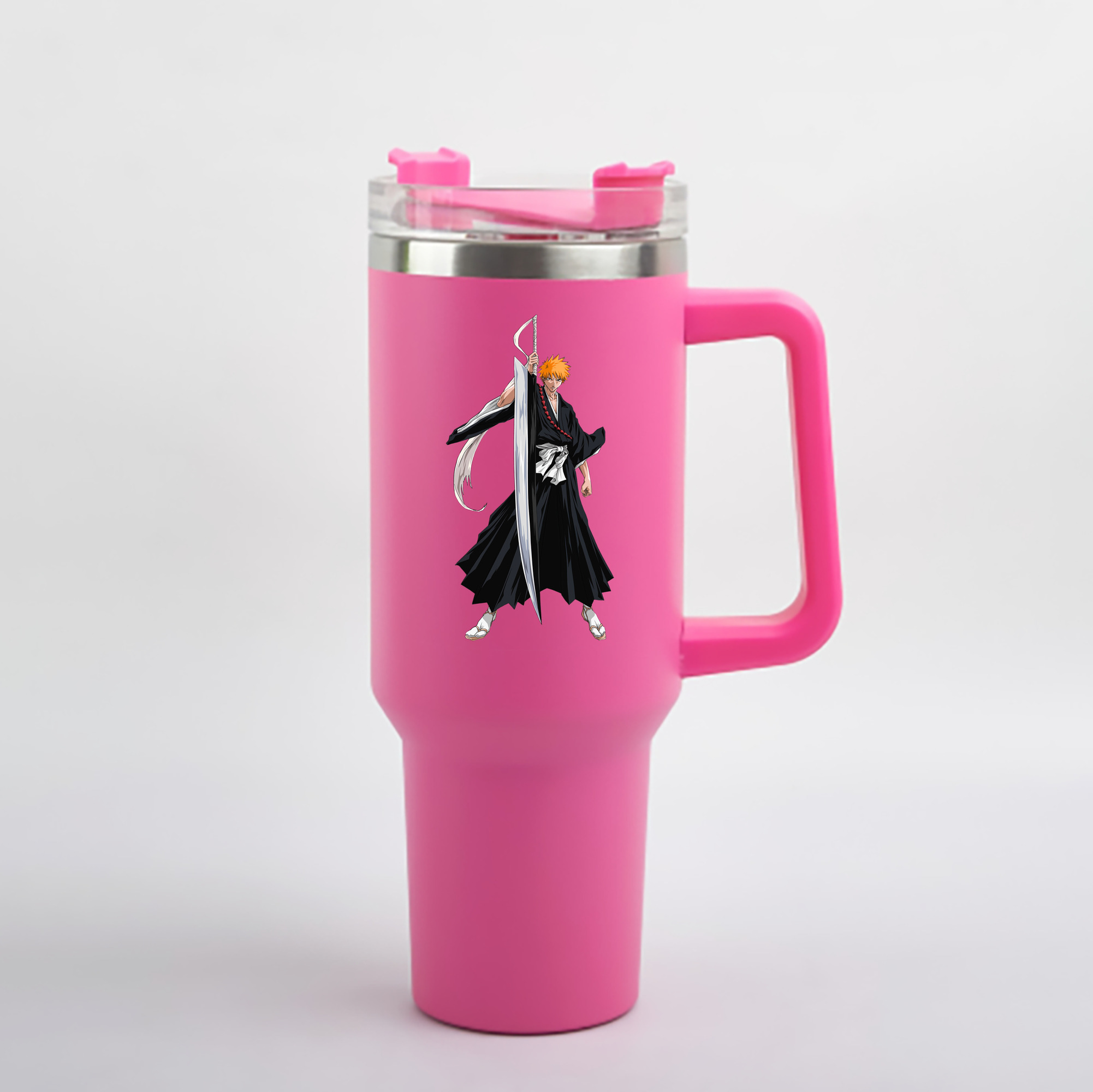 （画像用） ブリーチ 黒崎一護（くろさき いちご）BLEACH Kurosaki Ichigo 1200mL車用タンブラー - クリスタルステッカー（プラスチックストロー付き）